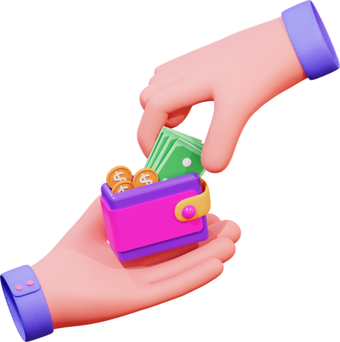 3d hand gesture take money on wallet