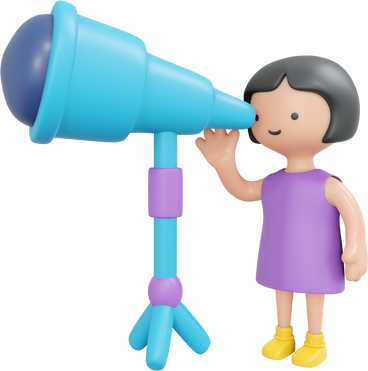 Girl using telescope 3D icon